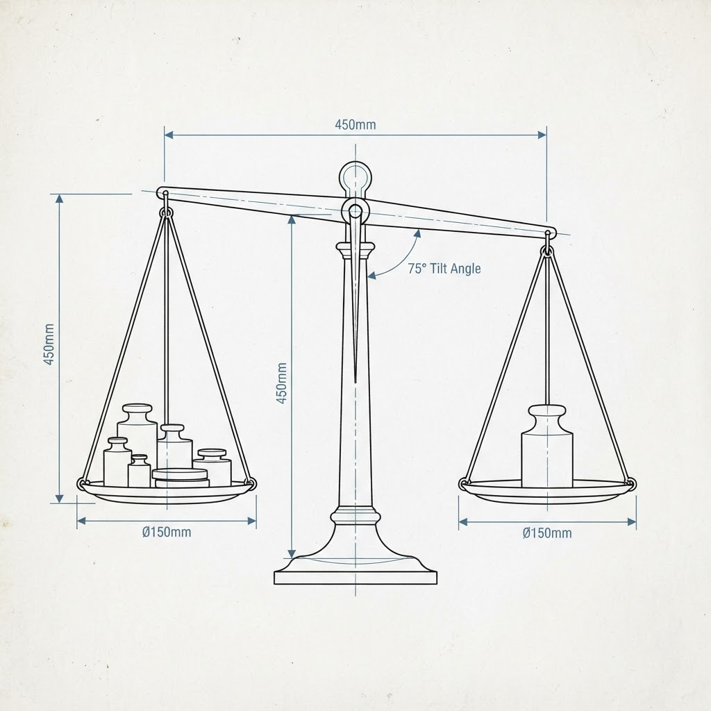 Line-art diagram of a balance scale comparing two weights